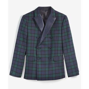 B by Brooks Brothers Youth Plaid Double-Breasted Bamherst Suit Jacket Navy/Green